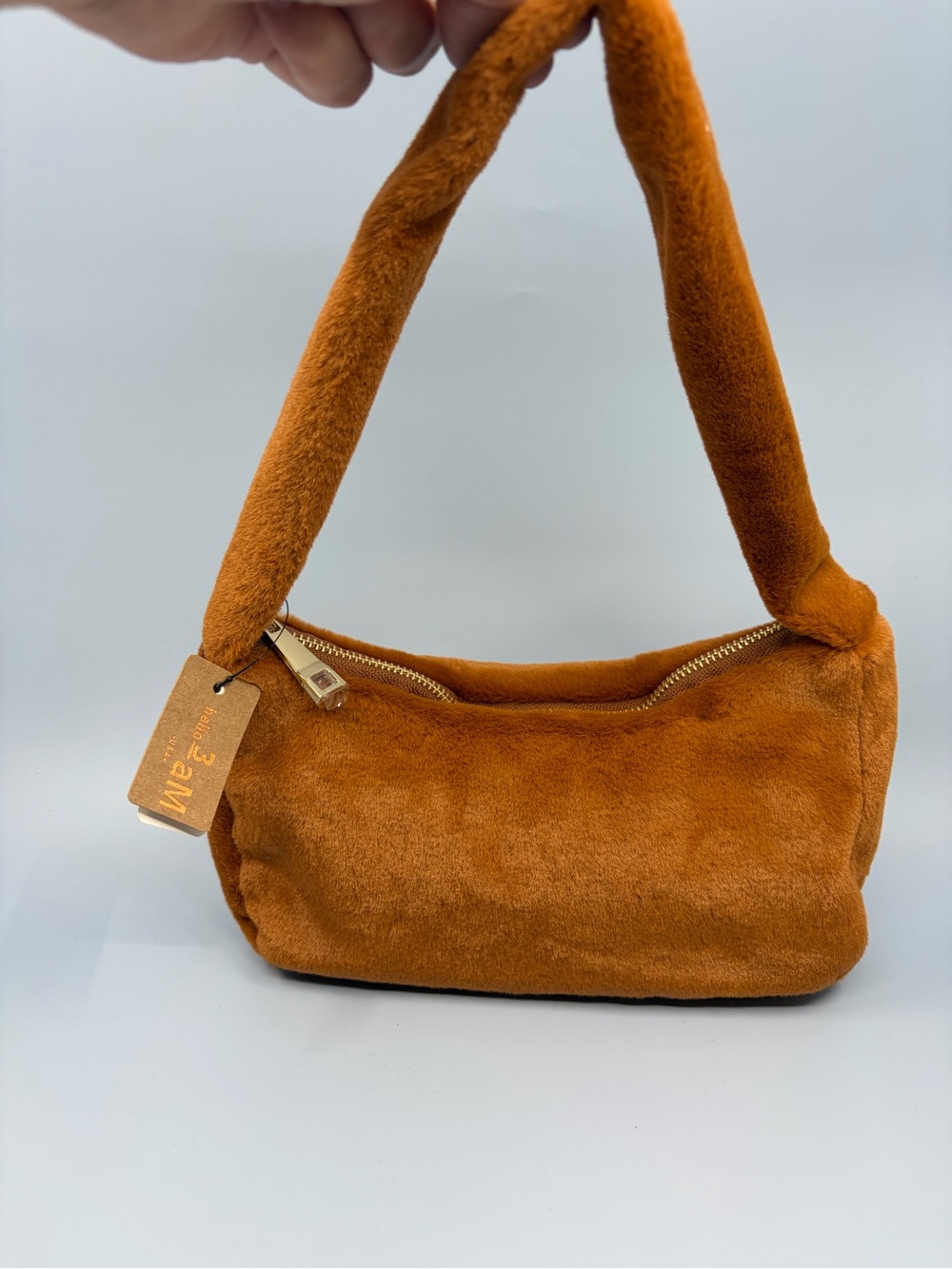 NWT 3AM Forever FuzzyPlush Faux Fur Shoulder Bag BrownCognac Teddy Boutique Mini
